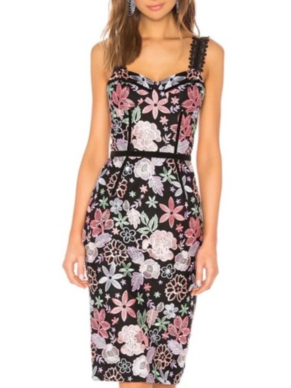 BRONX & BANCO CAMILLE PASTEL EMBROIDERED FLORAL PENCIL DRESS